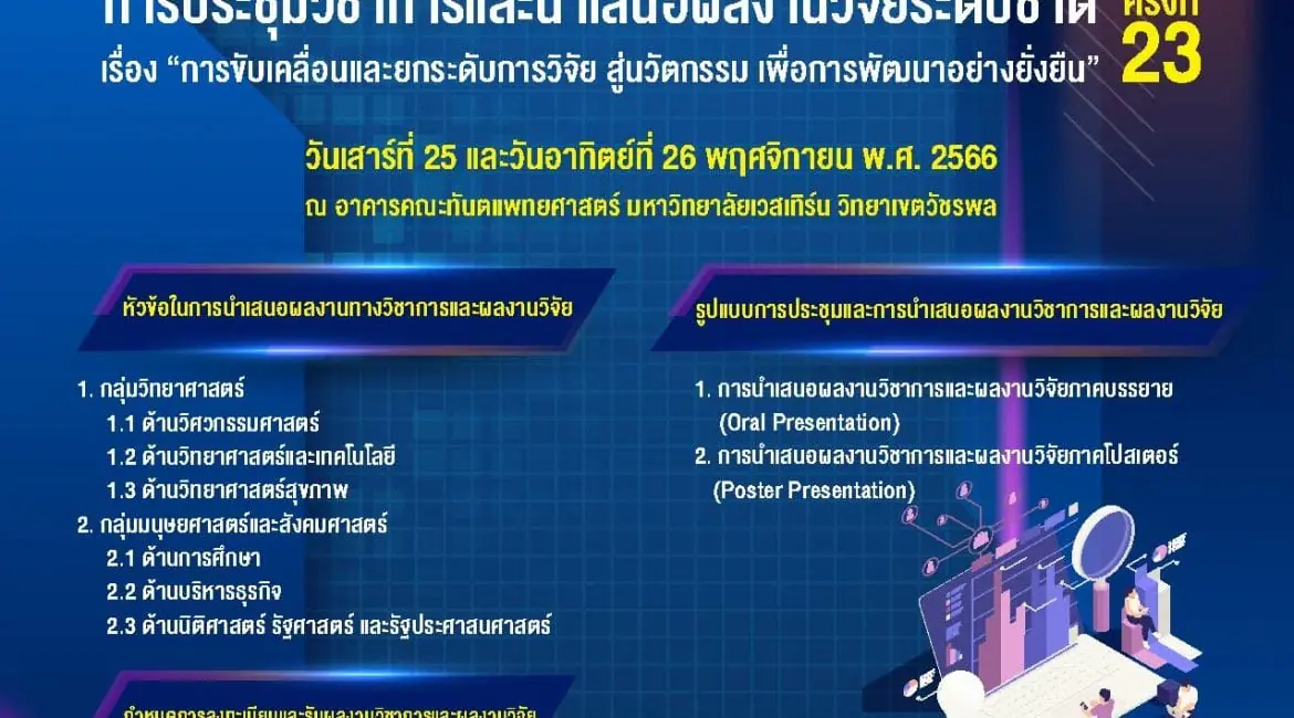 (งานประชุมวิชาการ) ขอความอนุเคราะห์ประชาสัมพันธ์การประชุมวิชาการและนำเสนอผลงานวิจัย ครั้งที่ 23