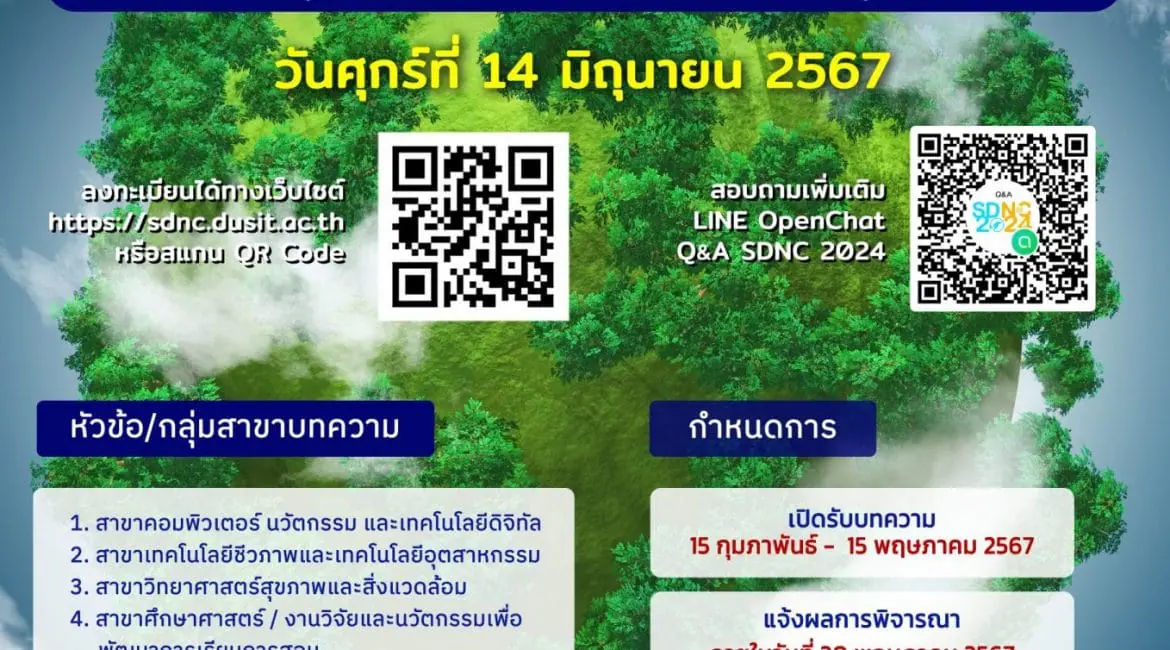 (งานประชุมวิชาการ) ขอเรียนเชิญเข้าร่วมและประชาสัมพันธ์งานประชุมวิชาการระดับชาติสวนดุสิต 2024 ครั้งที่ 6