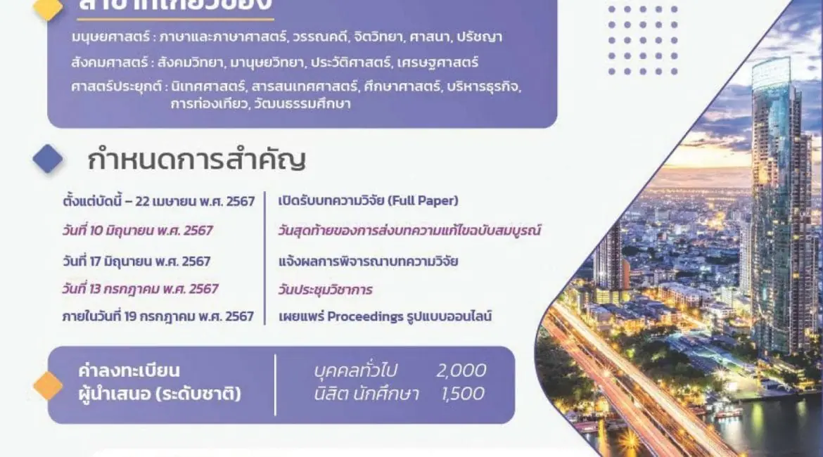 (งานประชุมวิชาการ) ขอเชิญเข้าร่วมและขอความอนุเคราะห์ประชาสัมพันธ์การประชุมวิชาการมนุษยศาสตร์และสังคมศาสตร์ ระดับชาติ ครั้งที่ 17