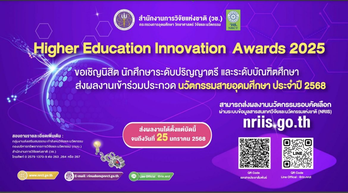 (ประกวด) ประชาสัมพันธ์การจัดกิจกรรมการประกวดผลงานนวัตกรรมสายอุดมศึกษา ประจำปี 2568 (Higher Education Innovation Awards 2025)